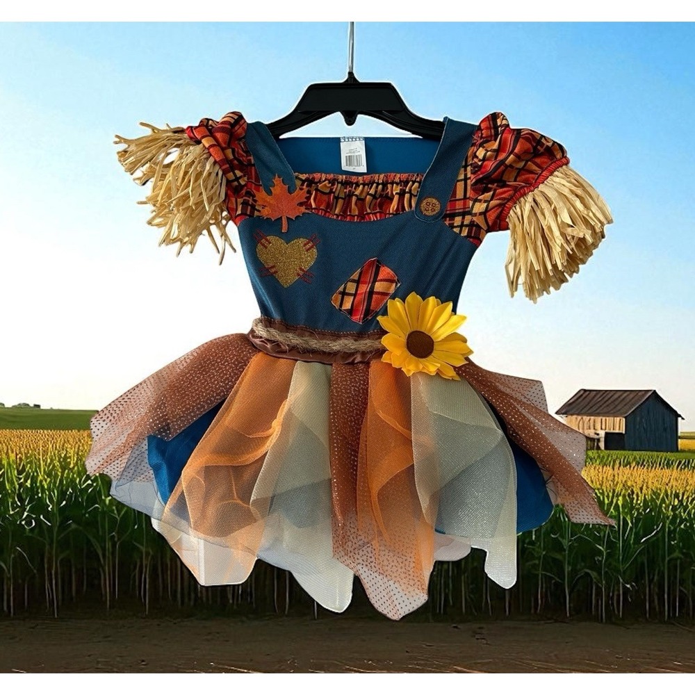 Girls Scarecrow Costume Tutu Skirt Sz‎ 2T Halloween Thanksgiving Fall Pumpkin 2